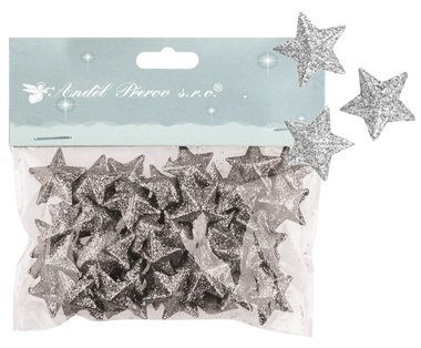 Glitter Stars 2 cm, Silver, 50 pcs