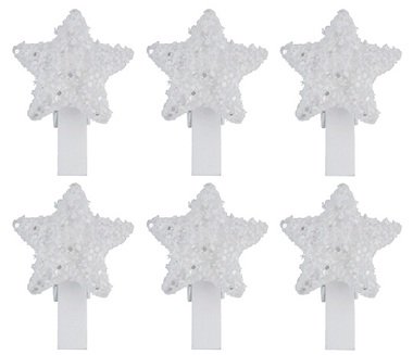 Stars White on Peg 3 cm, 6 pcs 