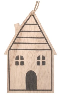 Hanging Wooden House with Black Lines 8 x 13 cm 