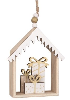 Hanging Wooden House with Gifts 9.5 x 11 x 2.5 cm 