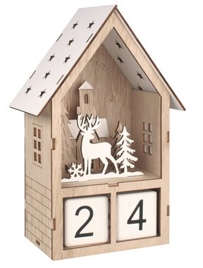 Standing Wooden Advent Calendar House with Reindeer and LED 15 x 23 x 8 cm 