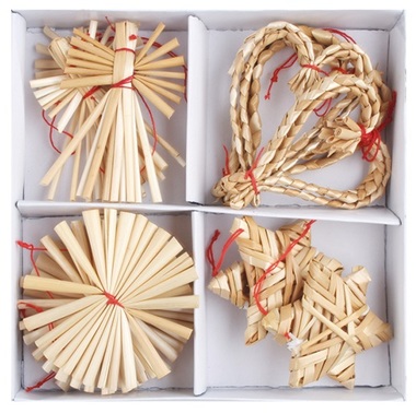 Straw Ornaments in Box 12 pcs