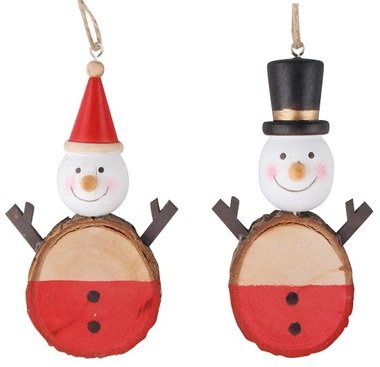 Hanging wooden Snowman 7 x 11,5 cm