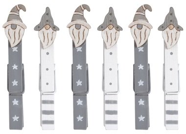 Grey Santa on peg, 8,5 cm, 6 pcs