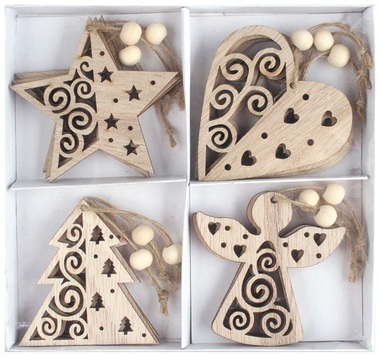 Hanging carved decorations 7 cm, 12 pcs