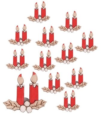 Wooden Candles with Sticker Red 3 cm, 12 pcs 