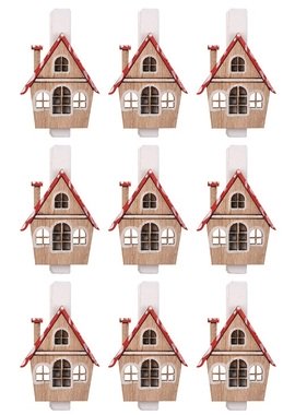 Wooden Houses on Peg Red 3 cm, 9 pcs 