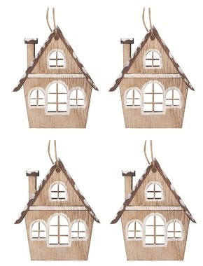 Wooden Hanging Houses Brown 5 x 6 cm, 4 pcs 