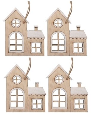 Wooden Hanging Houses White  5 x 6 cm, 4 pcs 