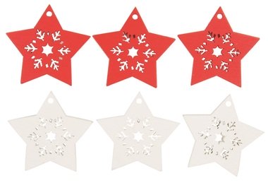 Wooden Star 4,5 cm, 6 pcs, w/Tape