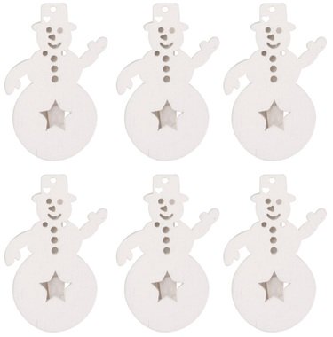 Wooden Snowman 4 cm, on Peg, 6 pcs