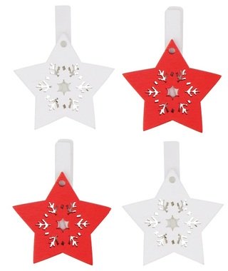 Wooden Star 4,5 cm, on Peg, 4 pcs