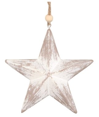 Hanging Wooden Star with Patina Beige 12 cm 