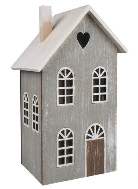 Standing Wooden House Old Pink with Patina with LED 12 x 20 x 9,5 cm 