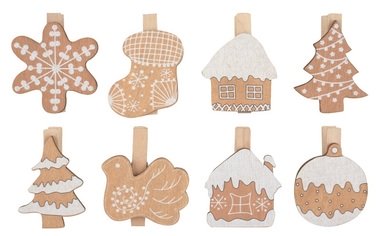 Wooden Decoration Gingerbreads on Peg 5 cm, 8 Pcs