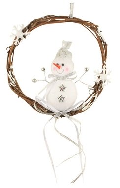 Wicker Wreath with Snowman 15 cm