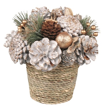 Flower Pot with Cones and Golden Decorations 34 cm  