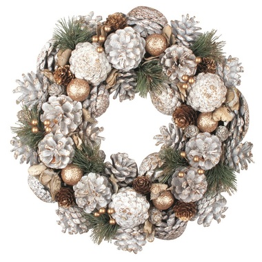 Wreath with Cones and Golden Decorations 34 cm  