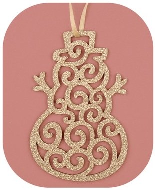 Hanging Wooden Snowman 10 cm, Golden Glitter