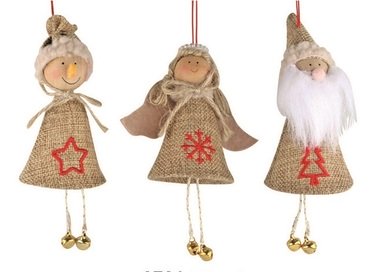 Hanging Decoration with Jingle Bell 13 cm,Jute 