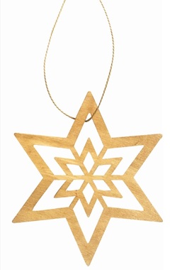 Hanging Wooden Star 10 cm, Light Brown