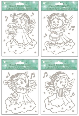 Self-Adhering Window Decoration 18x15 cm, Silver Glitter Angels