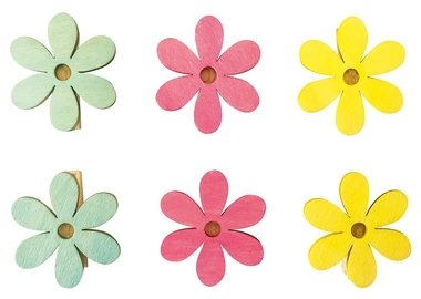 Wooden Flowers with Peg 4 cm, 6 pcs 