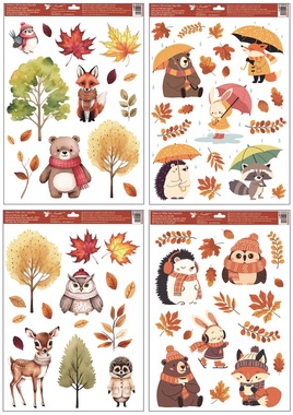 Window Clings Cute Animals in Fall 30 x 50 cm 