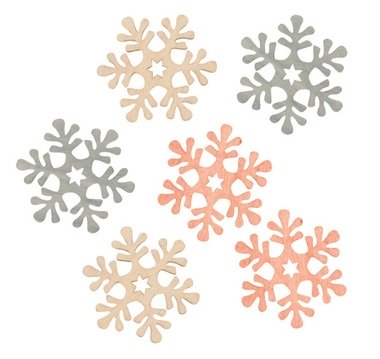 Wooden Snowflakes 6 cm, 6 pcs 