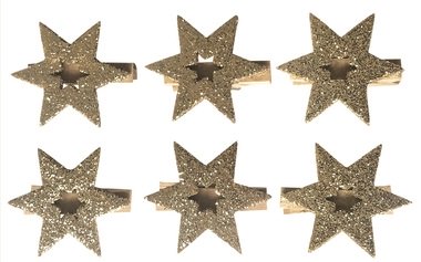 Wooden Star 4 cm, 6 pcs on wooden peg