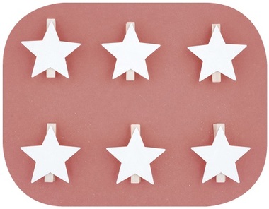 Wooden Star 6 cm, on Wooden Peg, 6 pcs