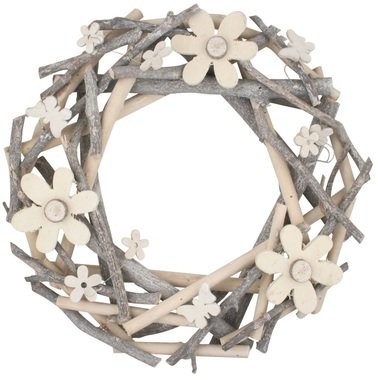 Wreath, Wicker, 30 cm, w/Flowers and Butterflies