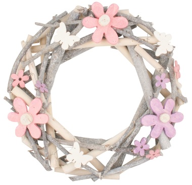 Wreath, Wicker, 30 cm, w/Flowers and Butterflies