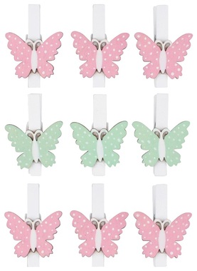 Wooden Butterflies on Peg 4,5 cm, 9 pcs