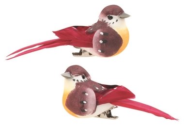 Bird on Clip 8 cm, 2 pcs, Red 