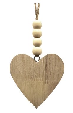 Hanging Wooden Heart with Beads Brown 8 cm 