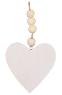 Hanging Wooden Heart with Beads White 12 cm 