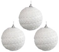 Baubles Shatterproof 8 cm, Set of 3, White with Lace