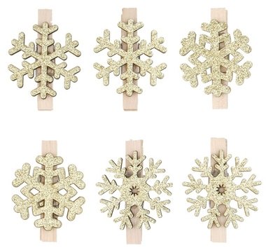 Wooden Snowflake 3,5 cm on Peg, 6 pcs, Gold