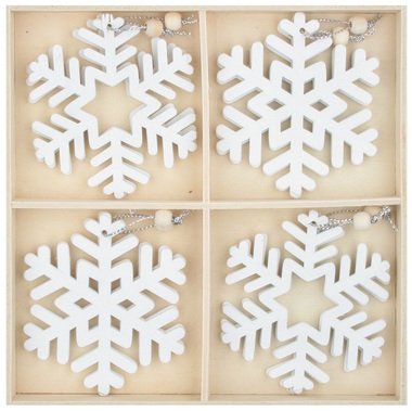 Hanging Wooden Snowflakes 7,5 cm 12 pcs in Box