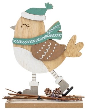 Standing Wooden Bird with Scarf and Beanie on Skates 13 x 18 cm