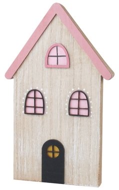 Standing Wooden House with Pink Details 12 x 20 cm