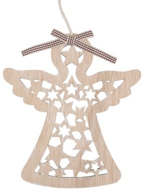 Hanging Wooden Angel 14 x 16 cm, Brown