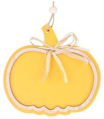 Hanging Wooden Pumpkin Yellow 12 cm 