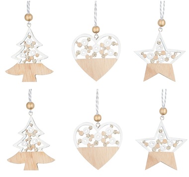 Hanging Wooden Decorations 6 cm, 6pcs