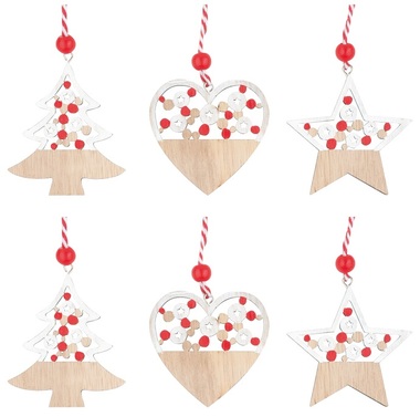 Hanging Wooden Decorations 6 cm, 6pcs