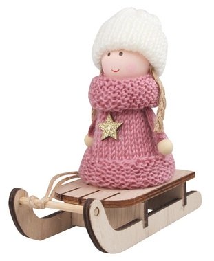 Girl in White Knitted Hat on Sledge 12 cm 