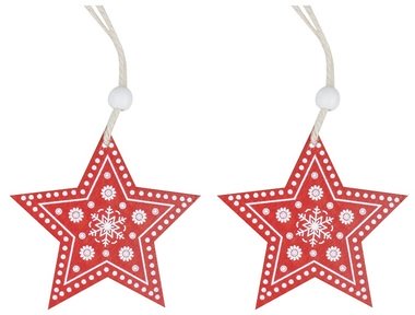 Hanging Wooden Stars Red 8 cm, 2 pcs 