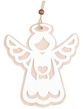 Hanging Wooden Angel with Heart 15 cm 