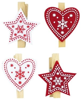 Felt Stars and Hearts with Peg 3,5 cm, 12 pcs